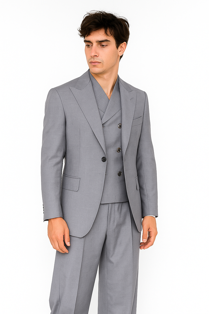 Tiglio Rosso Suit  - Classic Fit Athletic Cut 100% Wool Super 150s Italian Fabric Peak Lapel in Color Light Gray