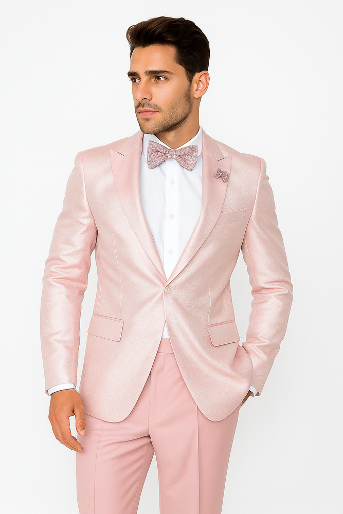 Tiglio Rosso Suit  - Classic Fit Athletic Cut 100% Wool Super 150s Italian Fabric Peak Lapel in Color Light Pink