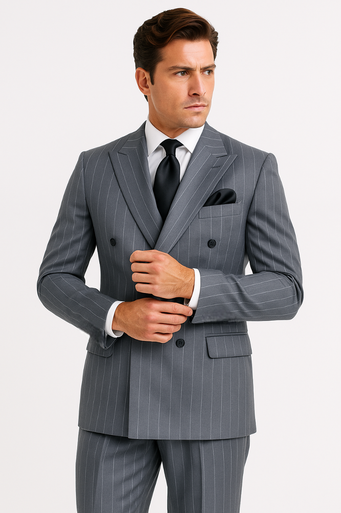 Rossiman Suit  - Classic Fit Athletic Cut 100% Wool Super 150s Italian Fabric Peak Lapel in Color Grey