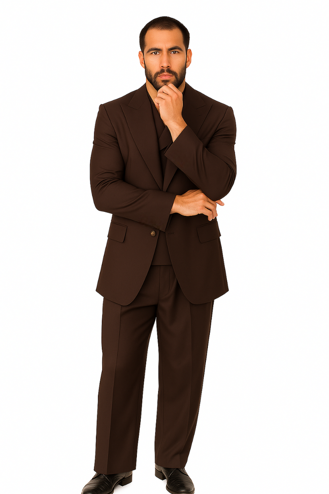 Tiglio Rosso Suit  - Classic Fit Athletic Cut 100% Wool Super 150s Italian Fabric Peak Lapel in Color Chocolate Brown