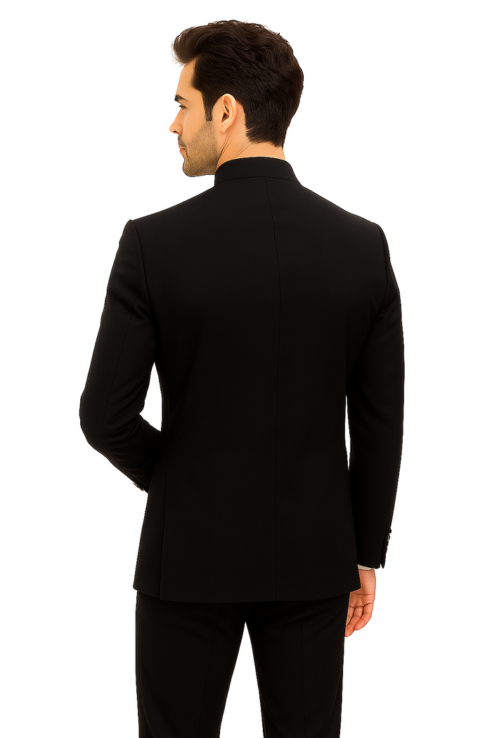Mandarin Collar BANNED Collar Black Suit 8 BUTTON EXTRA FINE HAND MADE Discount Sale Designer Super Light Weight