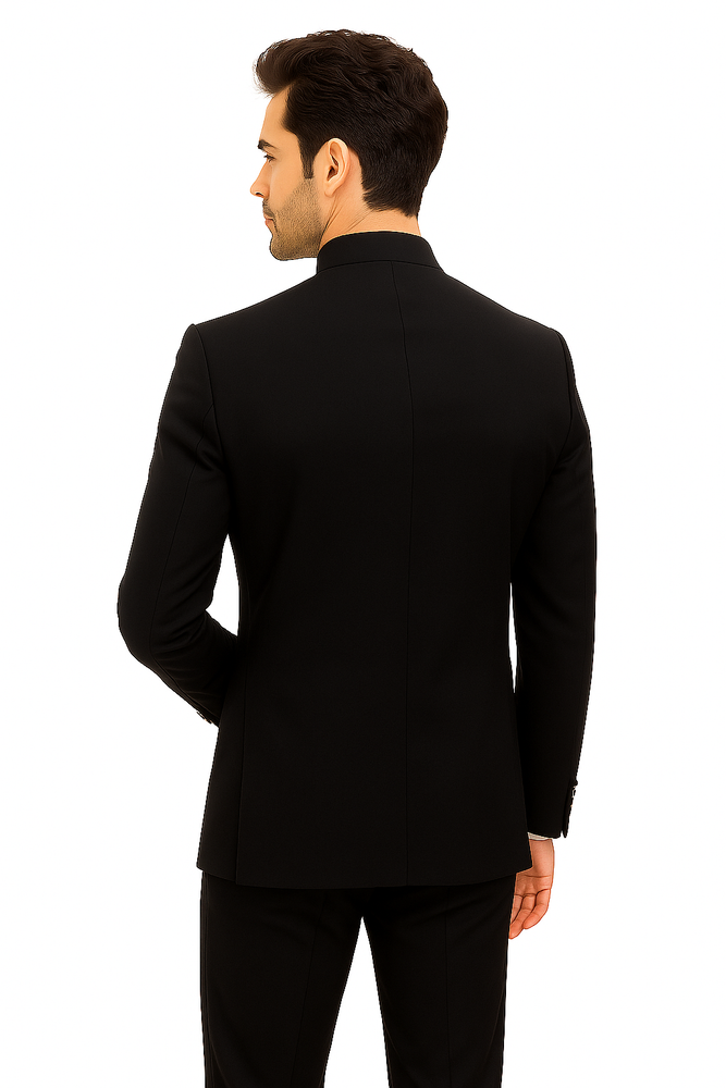 Mandarin Collar BANNED Collar Black Suit 8 BUTTON EXTRA FINE HAND MADE Discount Sale Designer Super Light Weight