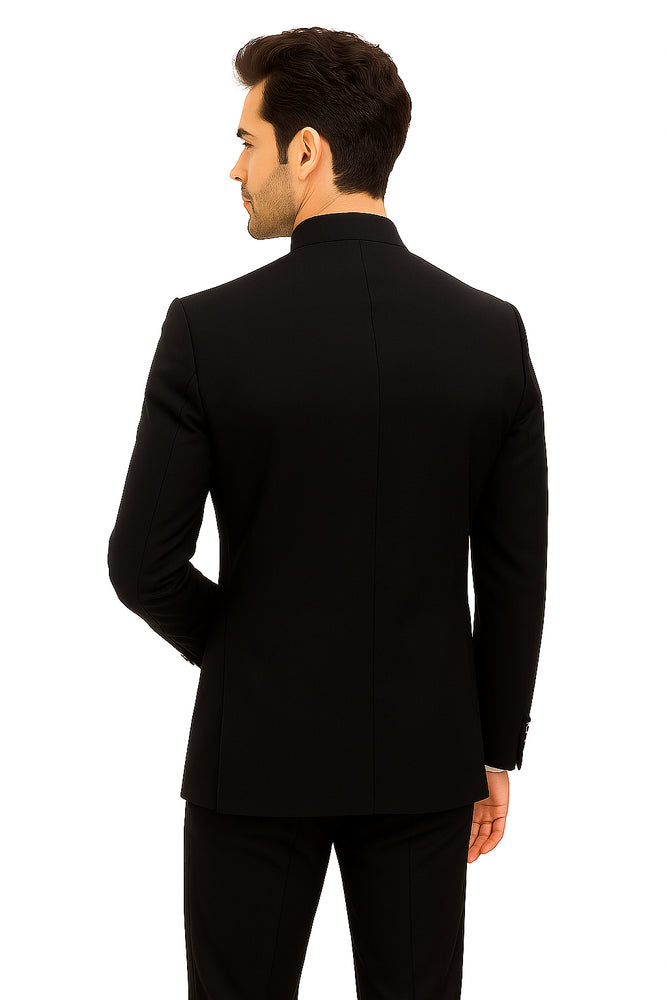 Mandarin Collar BANNED Collar Black Suit 8 BUTTON EXTRA FINE HAND MADE Discount Sale Designer Super Light Weight