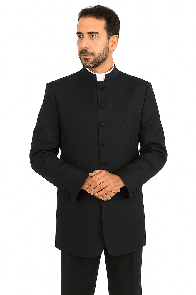 Mandarin Collar Tuxedo - Mandarin Tuxedo - No Collar Suit - Black Suit