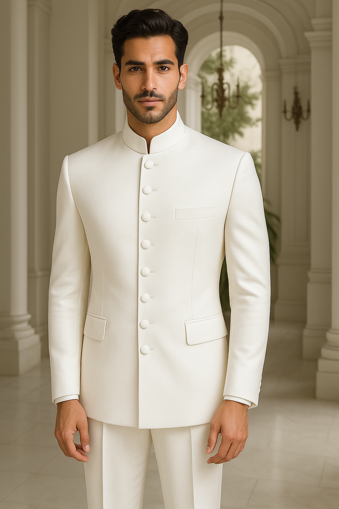 Off White sale - Cream - Ivory Mandarin Suits For Men