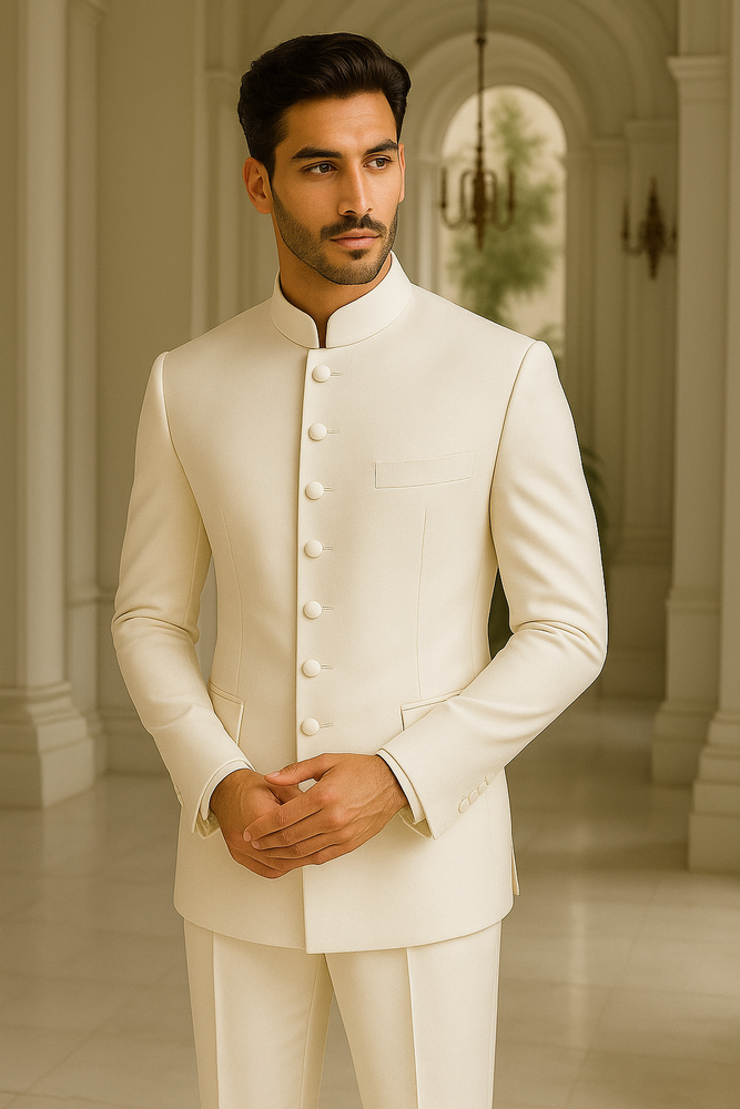 Off White sale - Cream - Ivory Mandarin Suits For Men