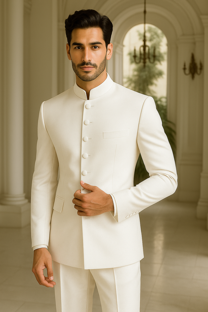 Off White sale - Cream - Ivory Mandarin Suits For Men