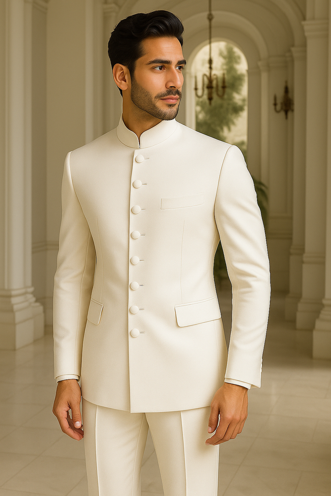 Off White sale - Cream - Ivory Mandarin Suits For Men