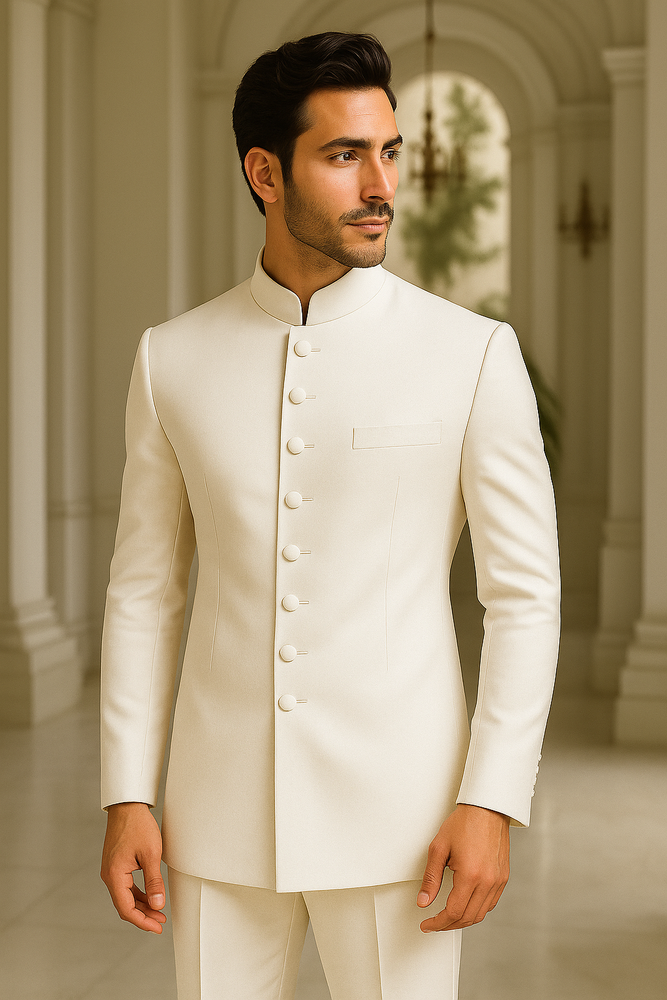 Off White sale - Cream - Ivory Mandarin Suits For Men