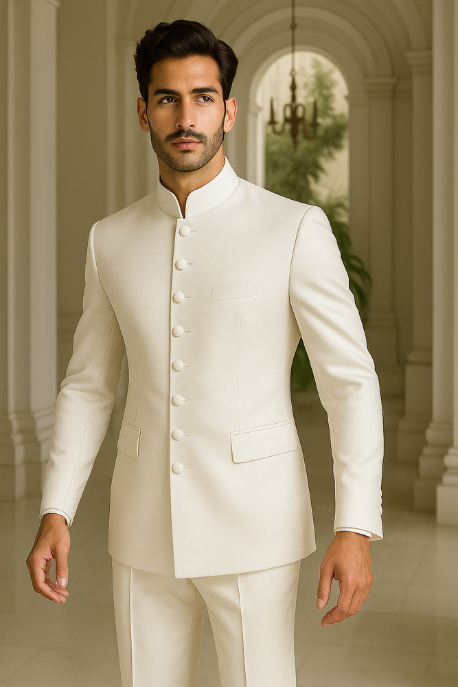 Off White sale - Cream - Ivory Mandarin Suits For Men