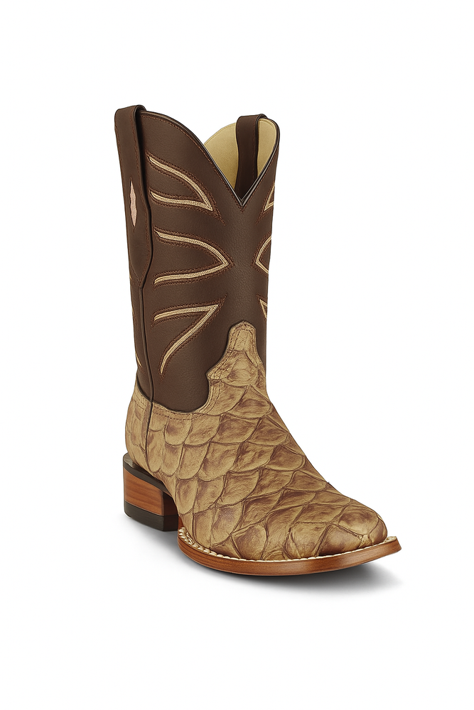 Botas de Pescado Pirarucu Original en Horma Rodeo Cuadrada