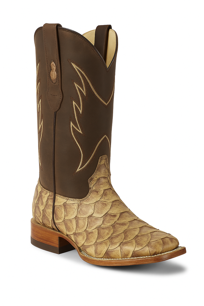 Botas de Pescado Pirarucu Original en Horma Rodeo Cuadrada
