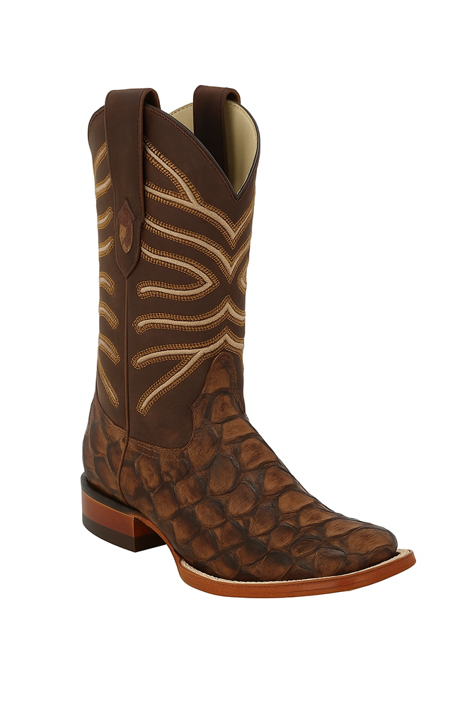 Botas de Pescado Pirarucu Original en Horma Rodeo Cuadrada