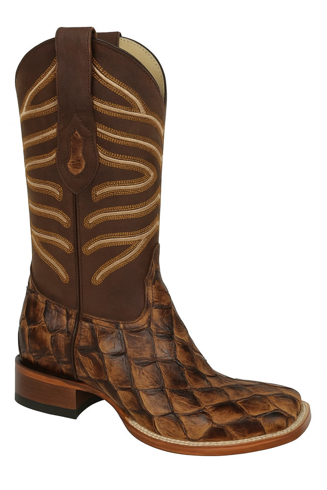 Botas de Pescado Pirarucu Original en Horma Rodeo Cuadrada