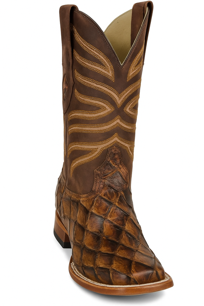 Botas de Pescado Pirarucu Original en Horma Rodeo Cuadrada