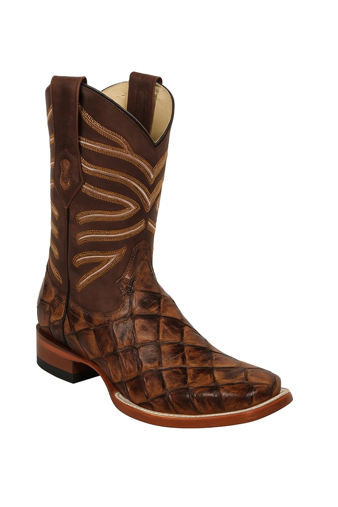 Botas de Pescado Pirarucu Original en Horma Rodeo Cuadrada