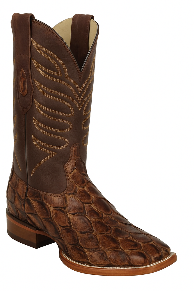 Botas de Pescado Pirarucu Original en Horma Rodeo Cuadrada