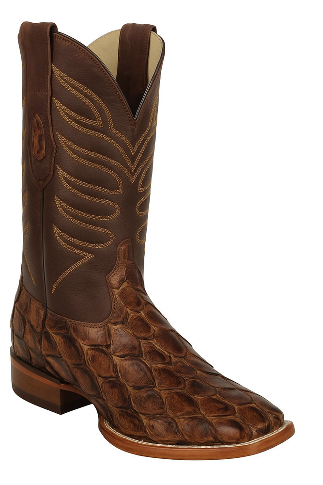 Botas de Pescado Pirarucu Original en Horma Rodeo Cuadrada