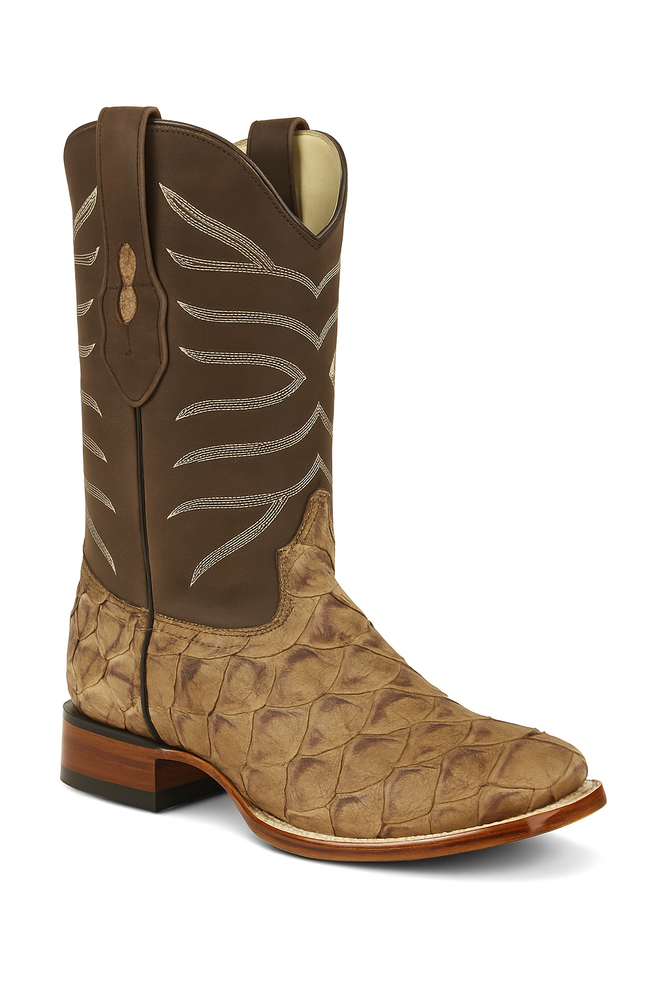 Botas de Pescado Pirarucu Original en Horma Rodeo Cuadrada