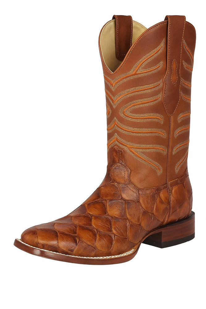 Botas de Pescado Pirarucu Original en Horma Rodeo Cuadrada