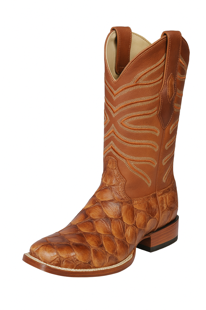 Botas de Pescado Pirarucu Original en Horma Rodeo Cuadrada
