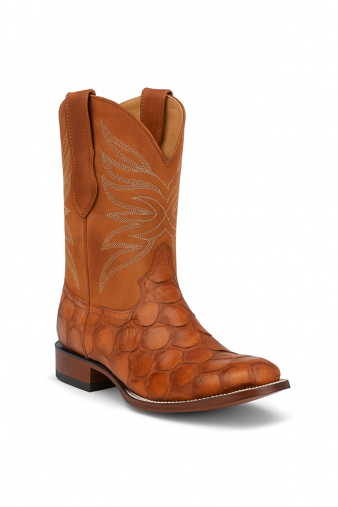 Botas de Pescado Pirarucu Original en Horma Rodeo Cuadrada