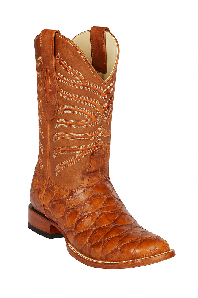 Botas de Pescado Pirarucu Original en Horma Rodeo Cuadrada