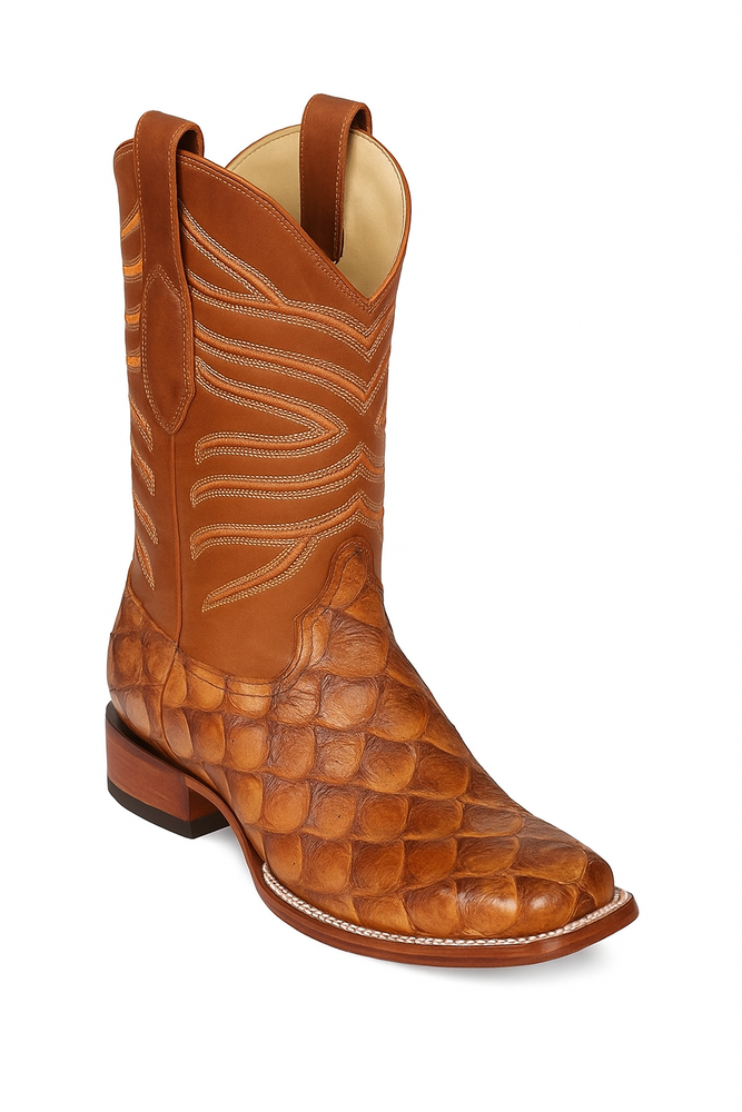 Botas de Pescado Pirarucu Original en Horma Rodeo Cuadrada