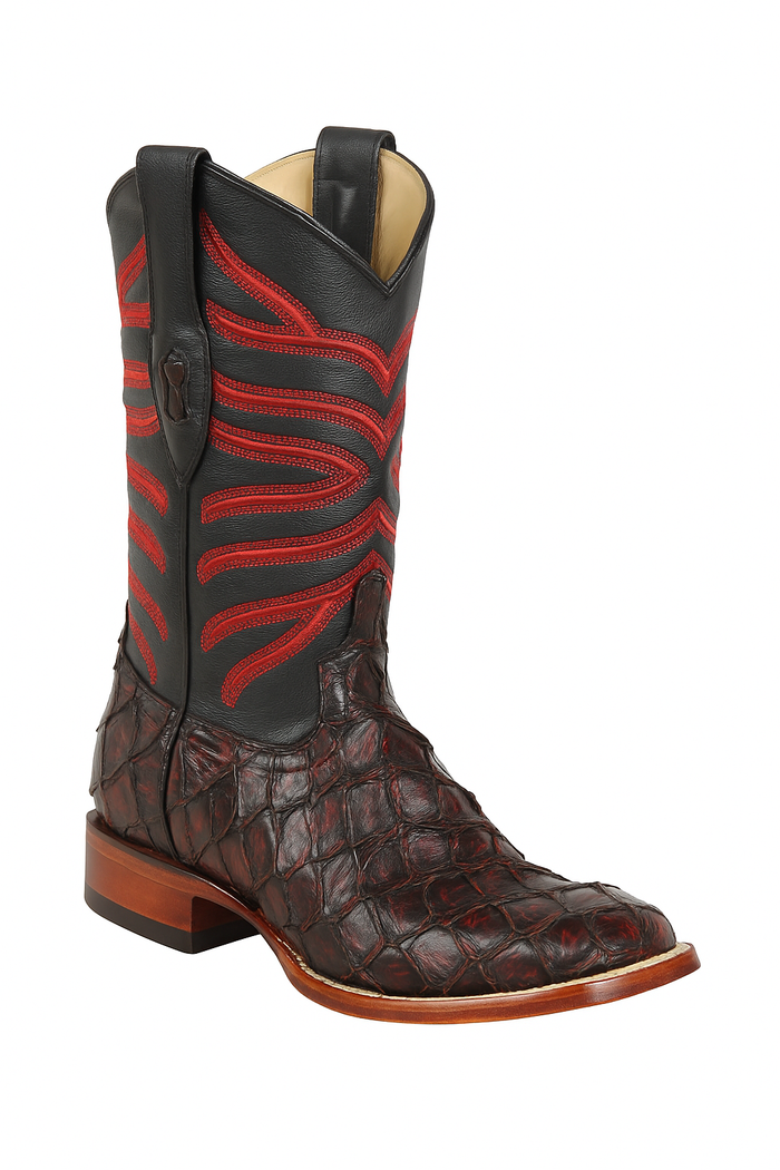 Botas de Pescado Pirarucu Original en Horma Rodeo Cuadrada