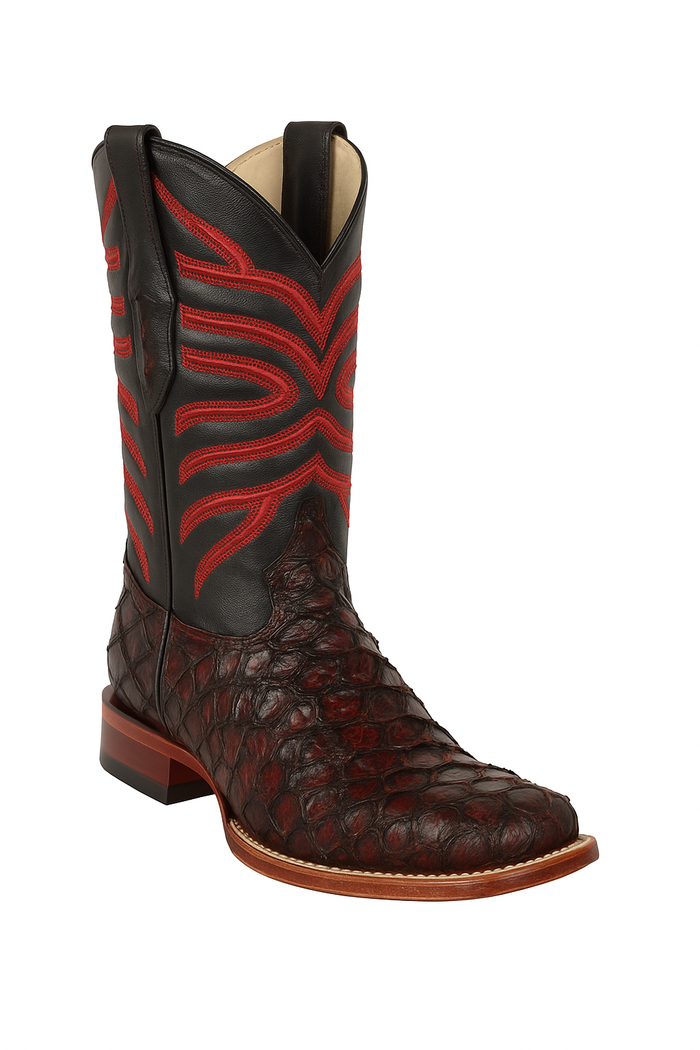 Botas de Pescado Pirarucu Original en Horma Rodeo Cuadrada