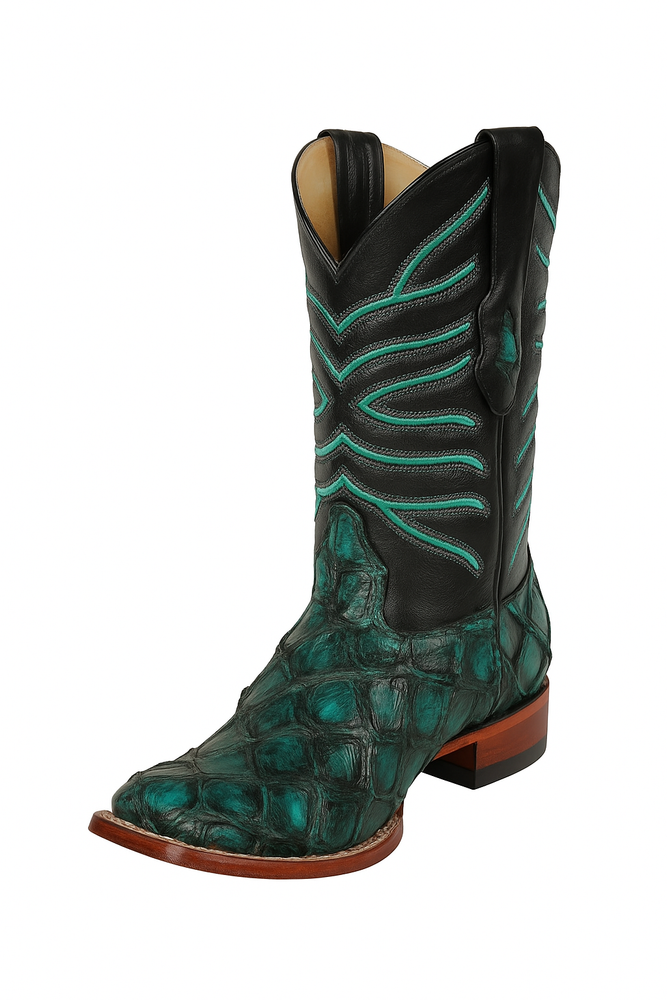 Botas de Pescado Pirarucu Original en Horma Rodeo Cuadrada