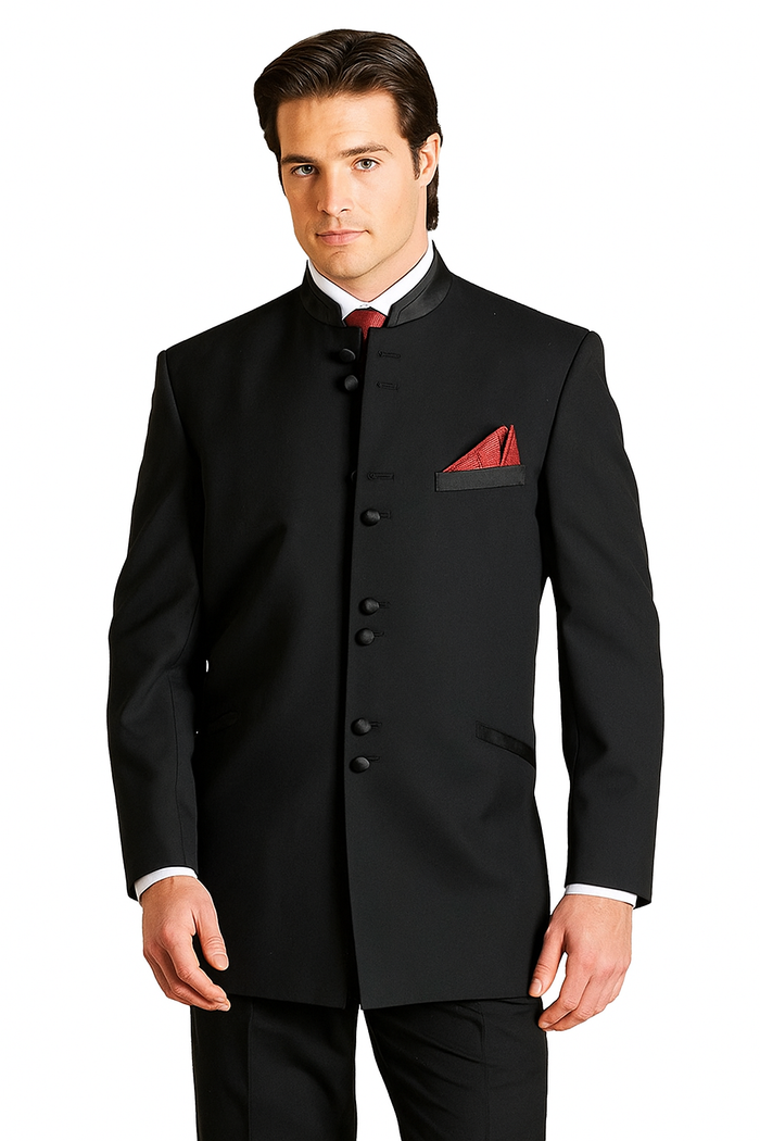 Men's Black Mandarin Collar Nehru Jacket