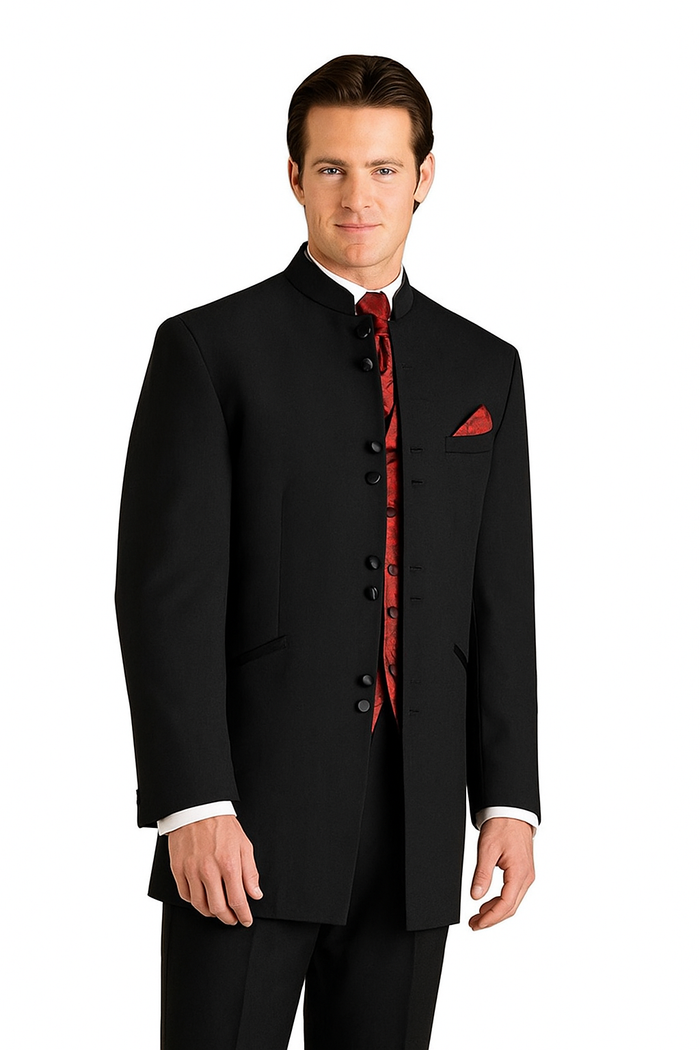 Men's Black Mandarin Collar Nehru Jacket