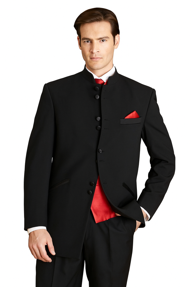 Men's 8Buttons~ Black Mandarin Tuxedo Suit