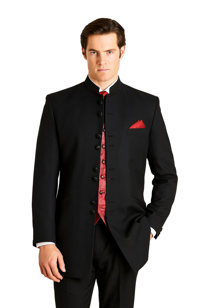 Men's Black Mandarin Collar Nehru Jacket