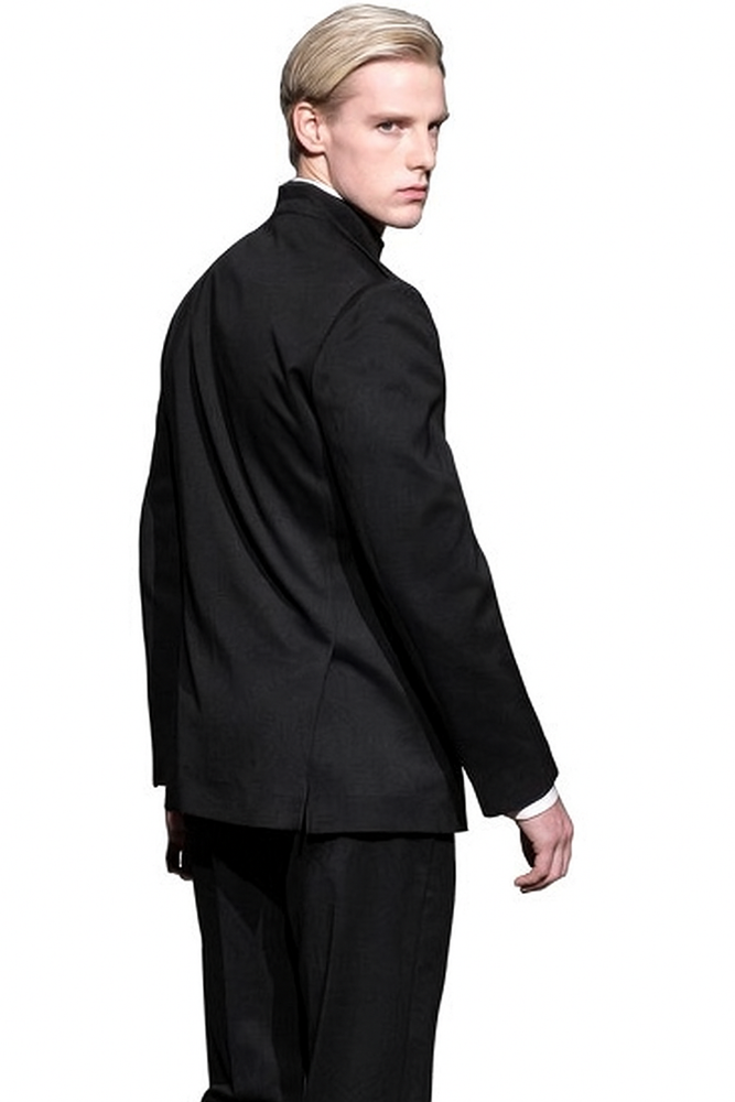 Super High Quality Exclusive Style and Cut 8 Button Black Mandarin Banded Collar Suits
