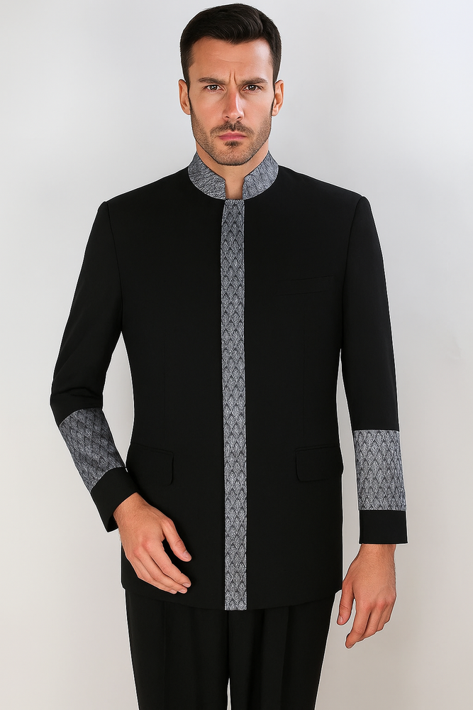 Apollo King Men's 2 Piece Nehru Style Suit Pastor Church Suit