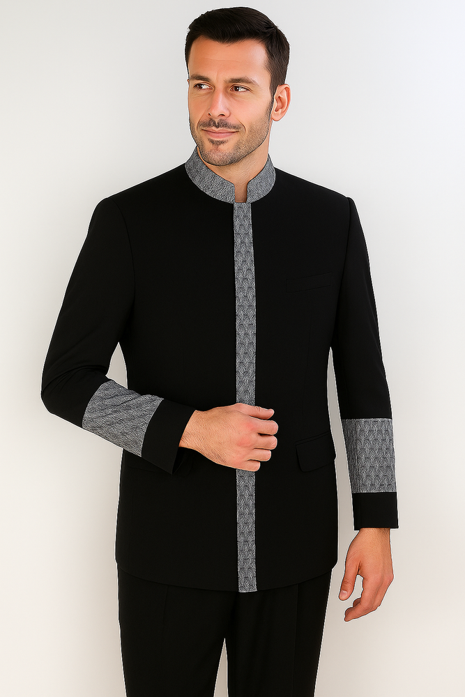 Apollo King Men's 2 Piece Nehru Style Suit Pastor Church Suit