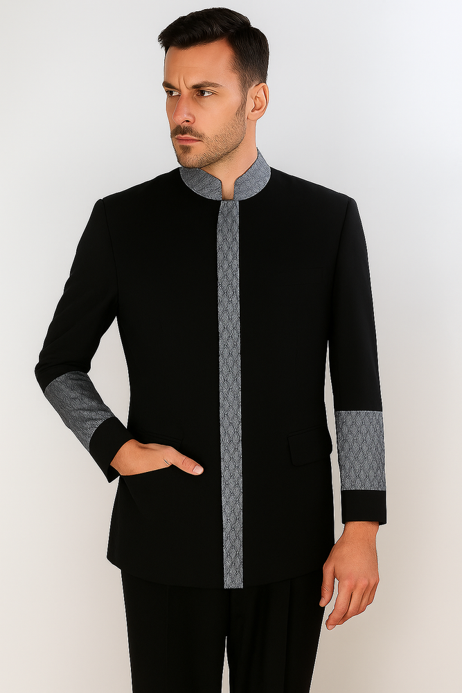 Apollo King Men's 2 Piece Nehru Style Suit Pastor Church Suit