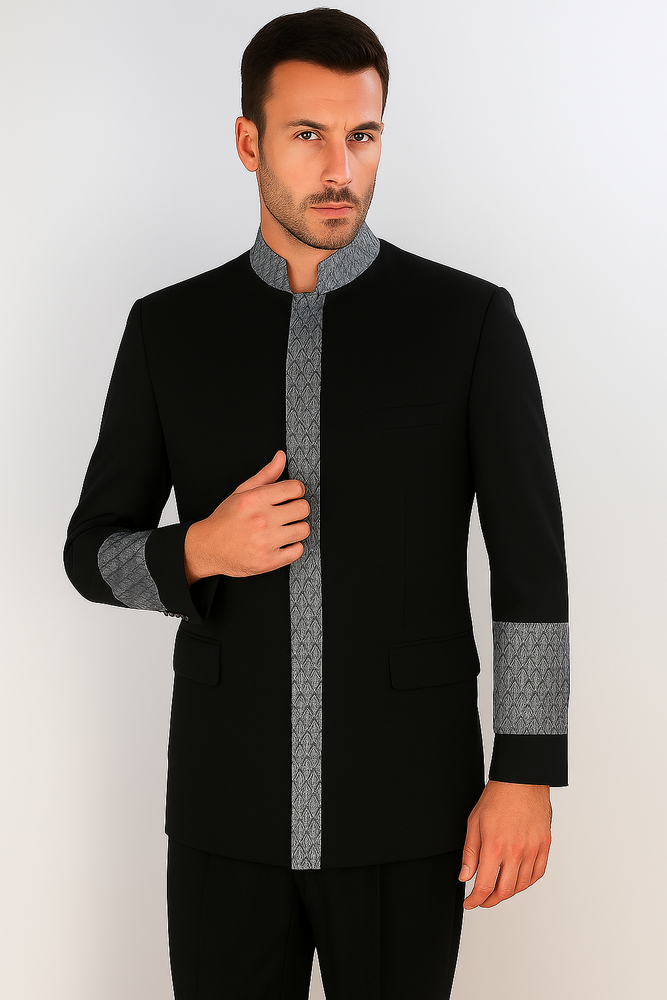 Apollo King Men's 2 Piece Nehru Style Suit Pastor Church Suit