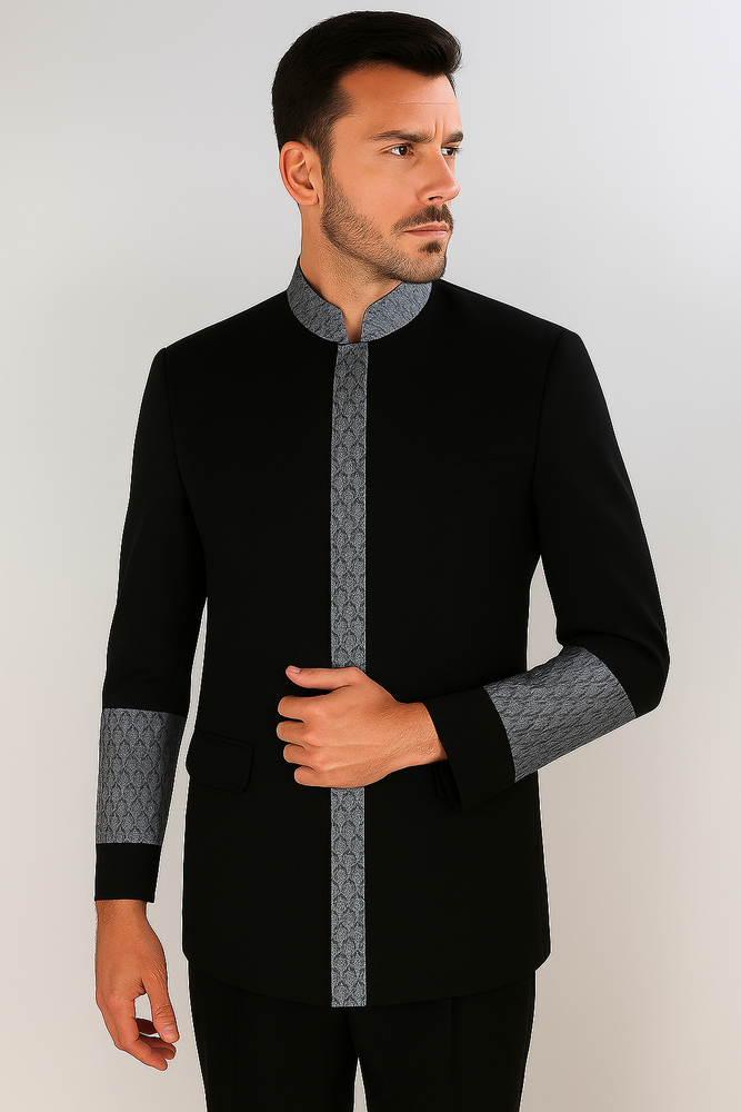 Apollo King Men's 2 Piece Nehru Style Suit Pastor Church Suit