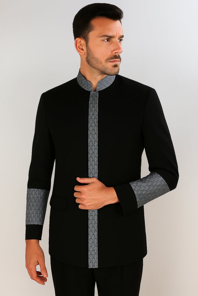 Apollo King Men's 2 Piece Nehru Style Suit Pastor Church Suit