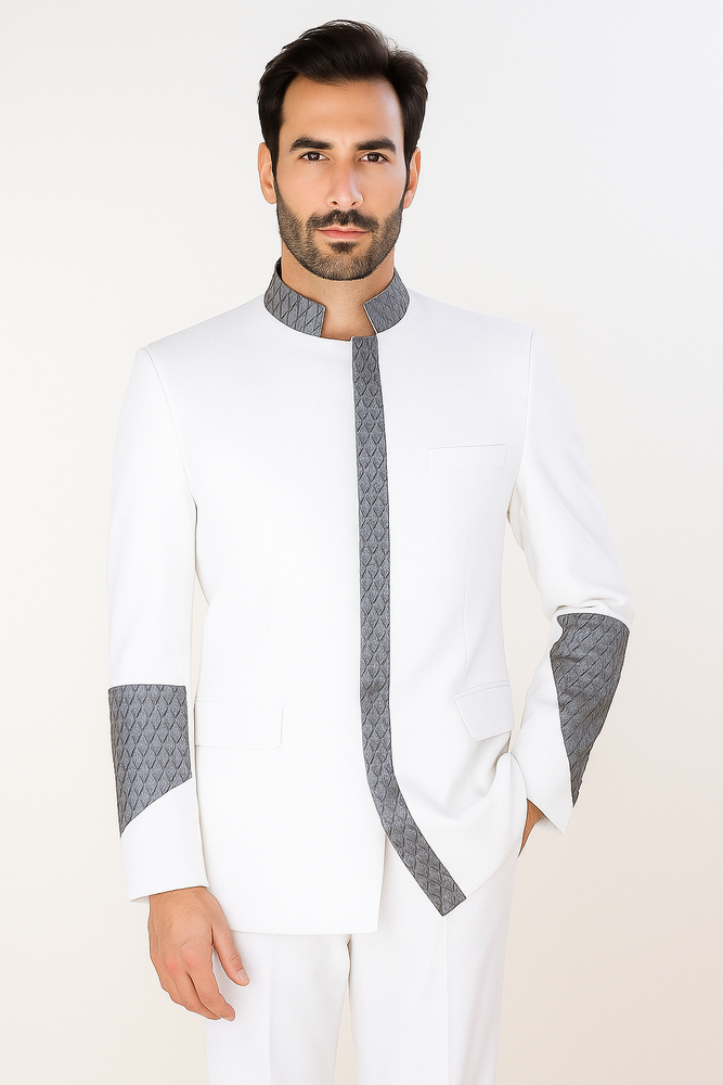 Apollo King Men's 2 Piece Nehru Style Suit Pastor Church Suit