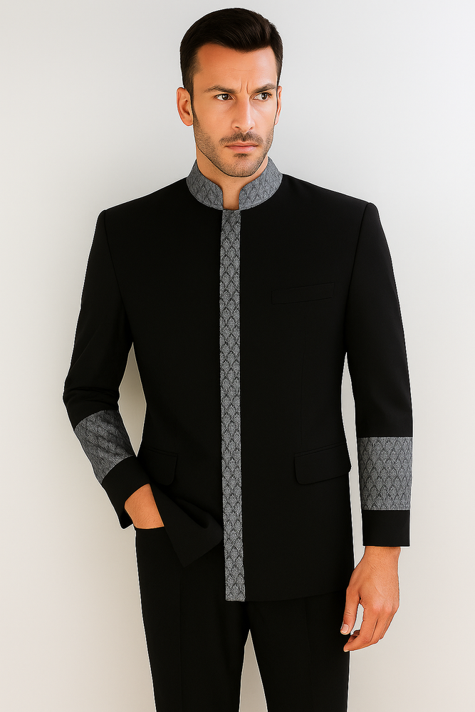 Apollo King Men's 2 Piece Nehru Style Suit Pastor Church Suit