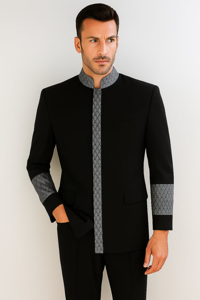 Apollo King Men's 2 Piece Nehru Style Suit Pastor Church Suit