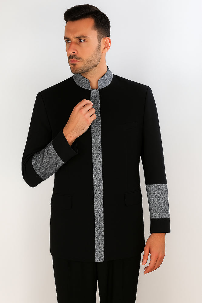 Apollo King Men's 2 Piece Nehru Style Suit Pastor Church Suit