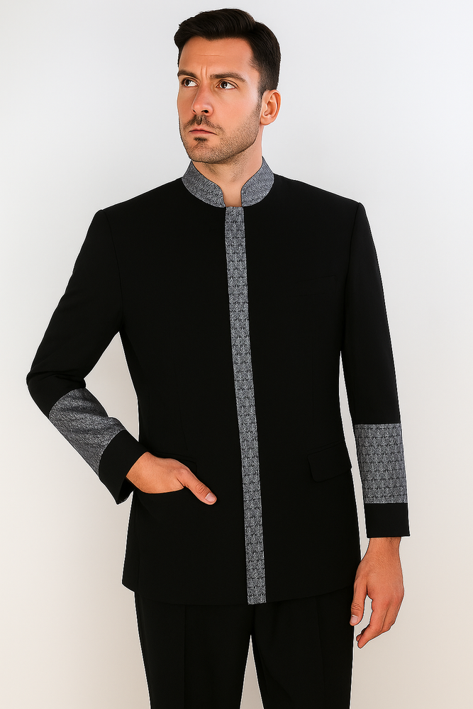 Apollo King Men's 2 Piece Nehru Style Suit Pastor Church Suit