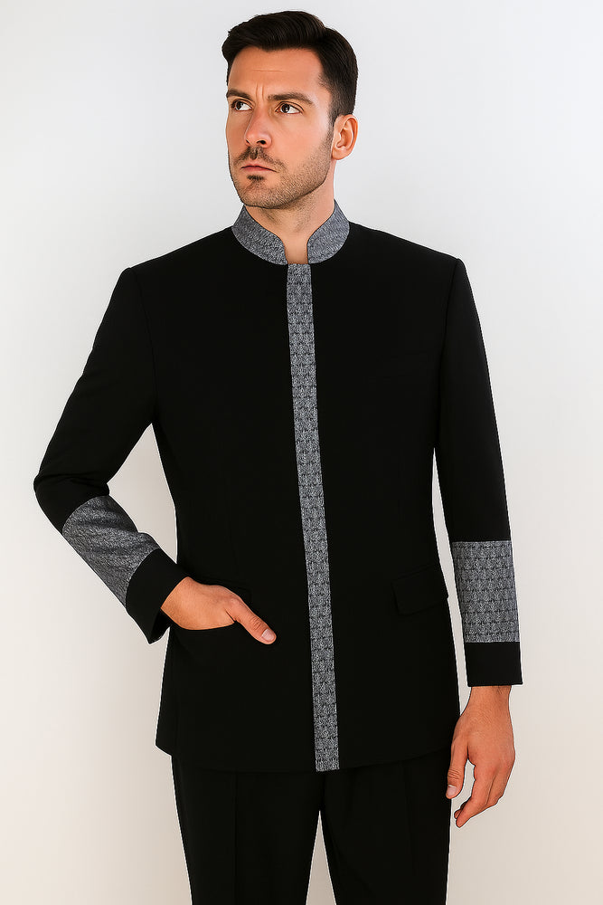 Apollo King Men's 2 Piece Nehru Style Suit Pastor Church Suit