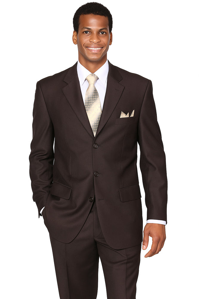 "Classic Men's 3-Button Wool Feel Suit - Designer Brand - Brown by Mens Classic"