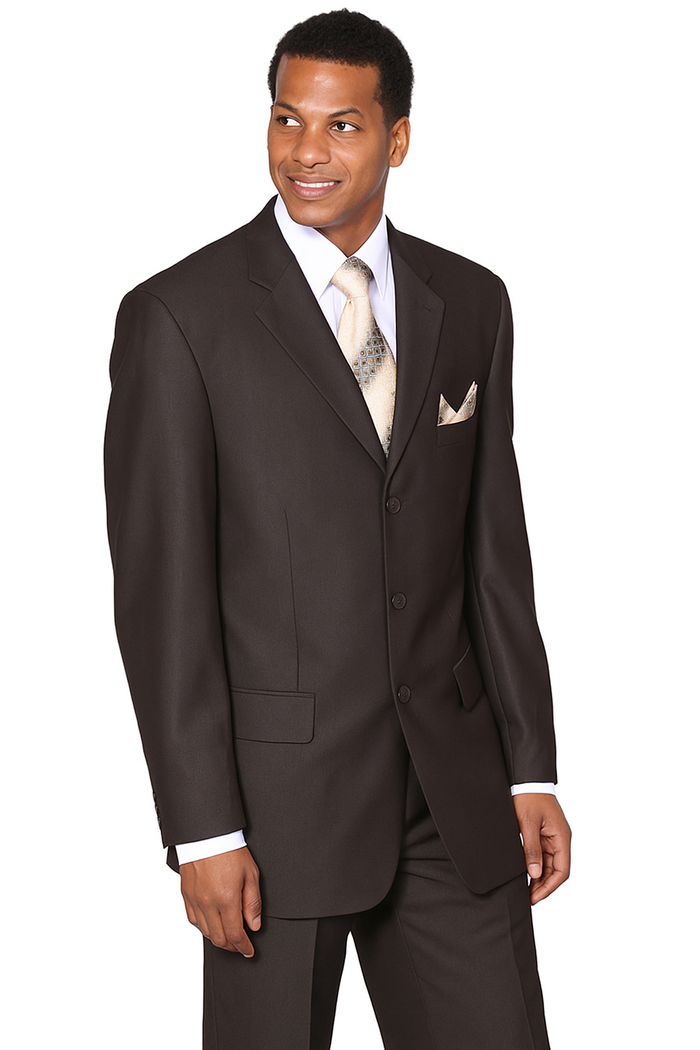 "Classic Men's 3-Button Wool Feel Suit - Designer Brand - Brown by Mens Classic"